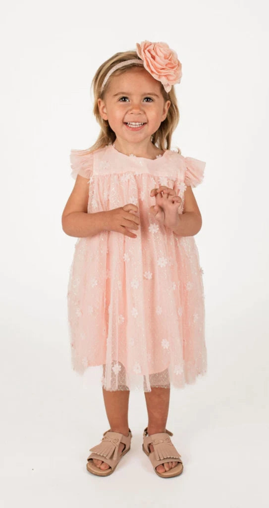 24mos, 2yrs 3D Floral Tulle Dress in Peach