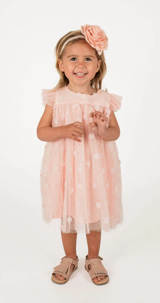 24mos, 2yrs 3D Floral Tulle Dress in Peach