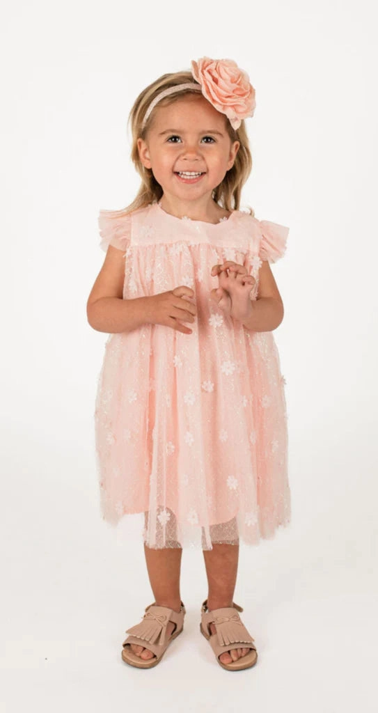 24mos, 2yrs 3D Floral Tulle Dress in Peach