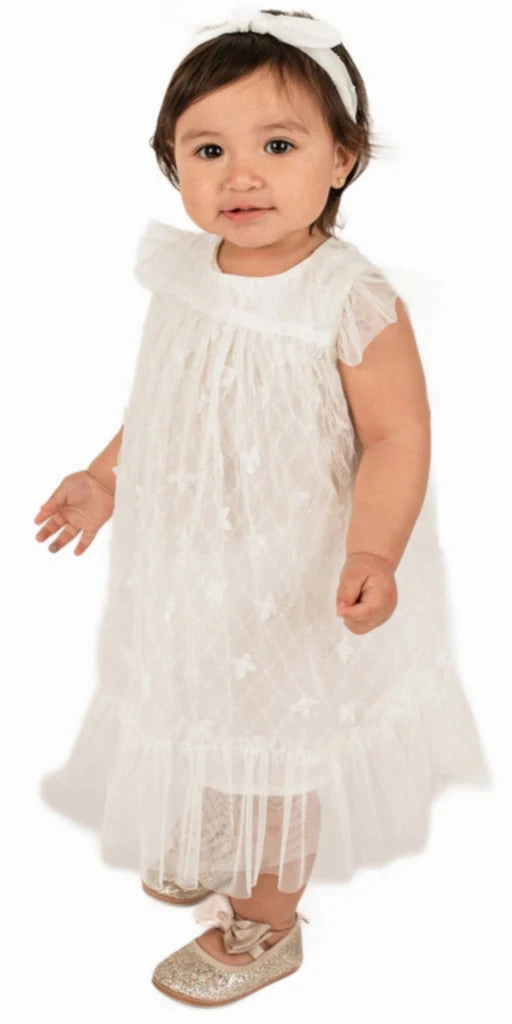 3D Floral Tulle Dress in White