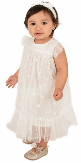 3D Floral Tulle Dress in White