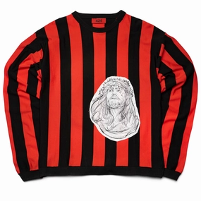 424 Maglione Uomo Knit Sweater - Black/Red warm glow LowBulkFabric