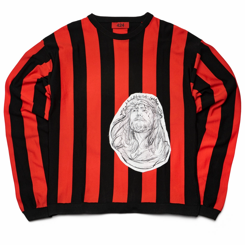 424 Maglione Uomo Knit Sweater - Black/Red warm glow LowBulkFabric