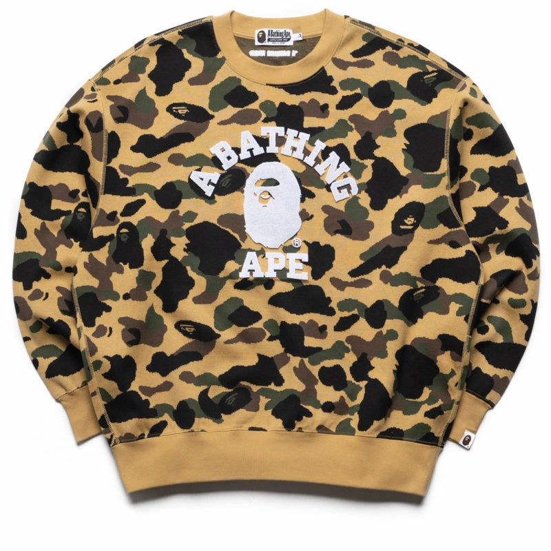 Trans Glow A Bathing Ape 1st Camo Jacquard College Relax Fit Crewneck - Yellow