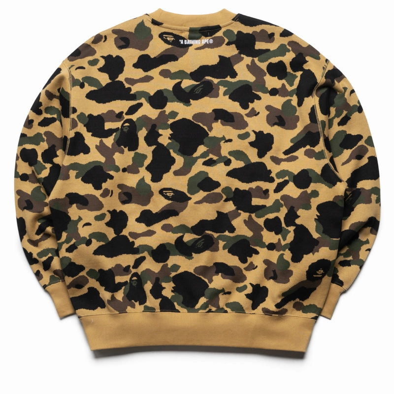 Fall Core A Bathing Ape 1st Camo Jacquard College Relax Fit Crewneck - Yellow