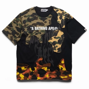 A Bathing Ape 1st Camo Upcycled Logo Tee - Black Sunset Scene Modern Design