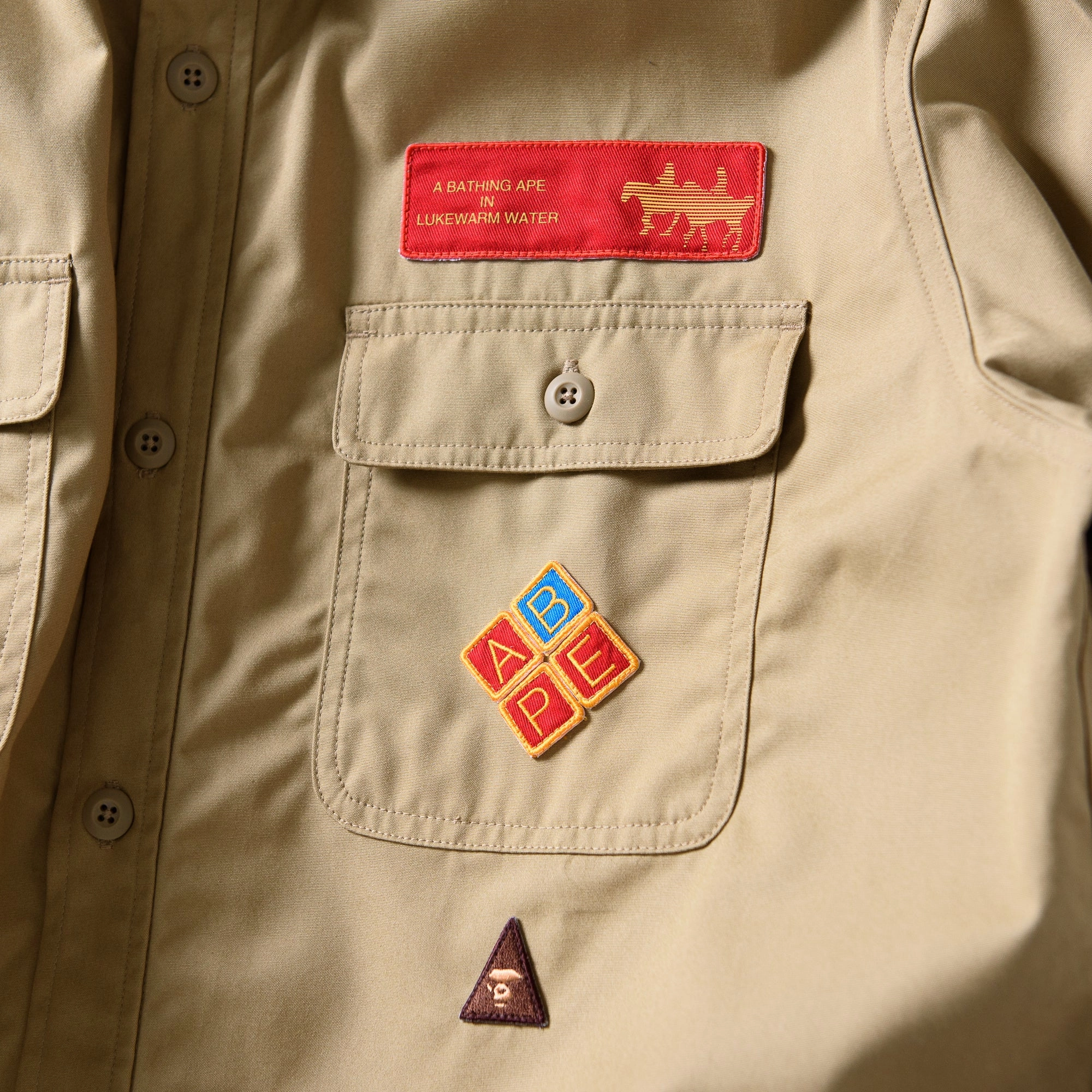 A Bathing Ape Bape Boyscout Relaxed Fit Shirt - Beige DoubleLayered Collar