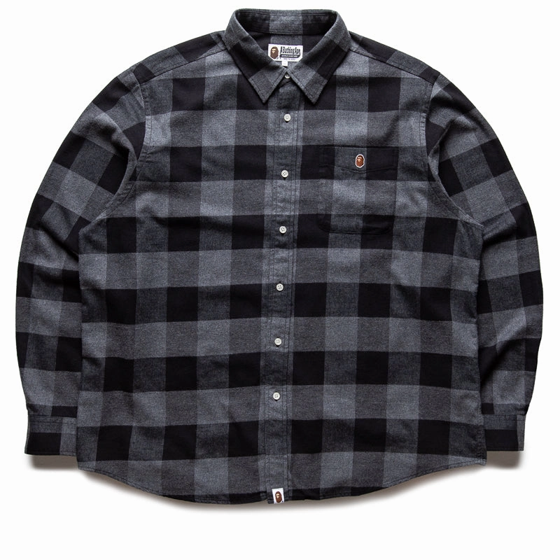 A Bathing Ape Bape Check Ape Flannel Shirt - Black/Grey Lightweight Material