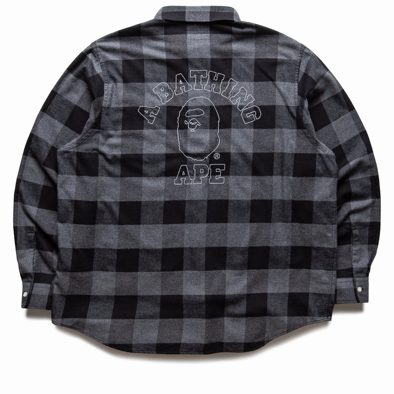 Comfort Fit Functional Design A Bathing Ape Bape Check Ape Flannel Shirt - Black/Grey