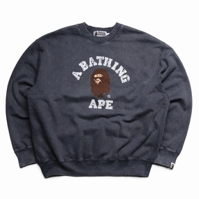 A Bathing Ape Garment Dye College Crewneck - Charcoal Statement Wear