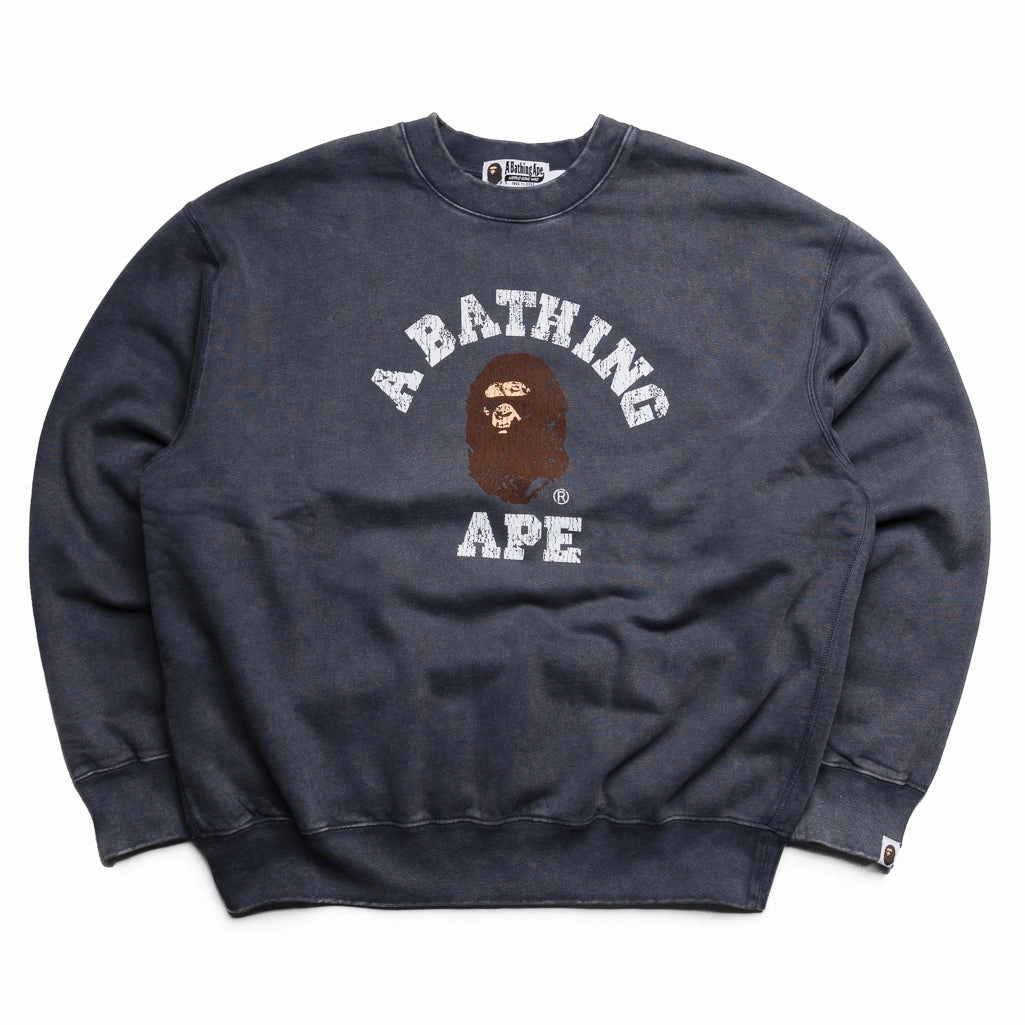 A Bathing Ape Garment Dye College Crewneck - Charcoal Casual Shoes AntiPilling Fabric