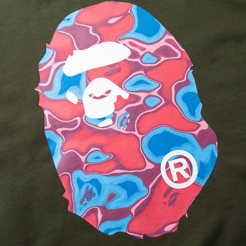 Focus Fit A Bathing Ape Liquid Camo Ape Head Crewneck - Olive