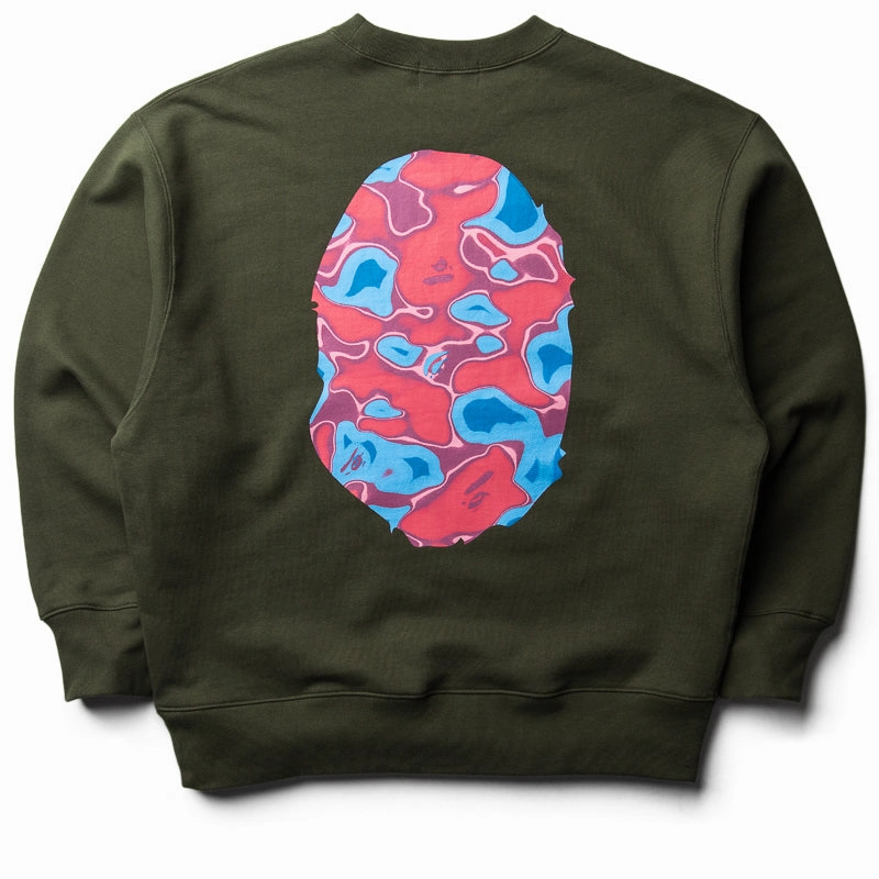 A Bathing Ape Liquid Camo Ape Head Crewneck - Olive Fresh Ease MultiPocket