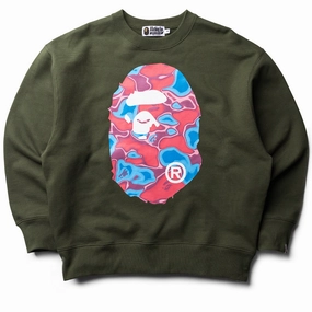 DurableCoverstitch FrictionResistantFabric A Bathing Ape Liquid Camo Ape Head Crewneck - Olive