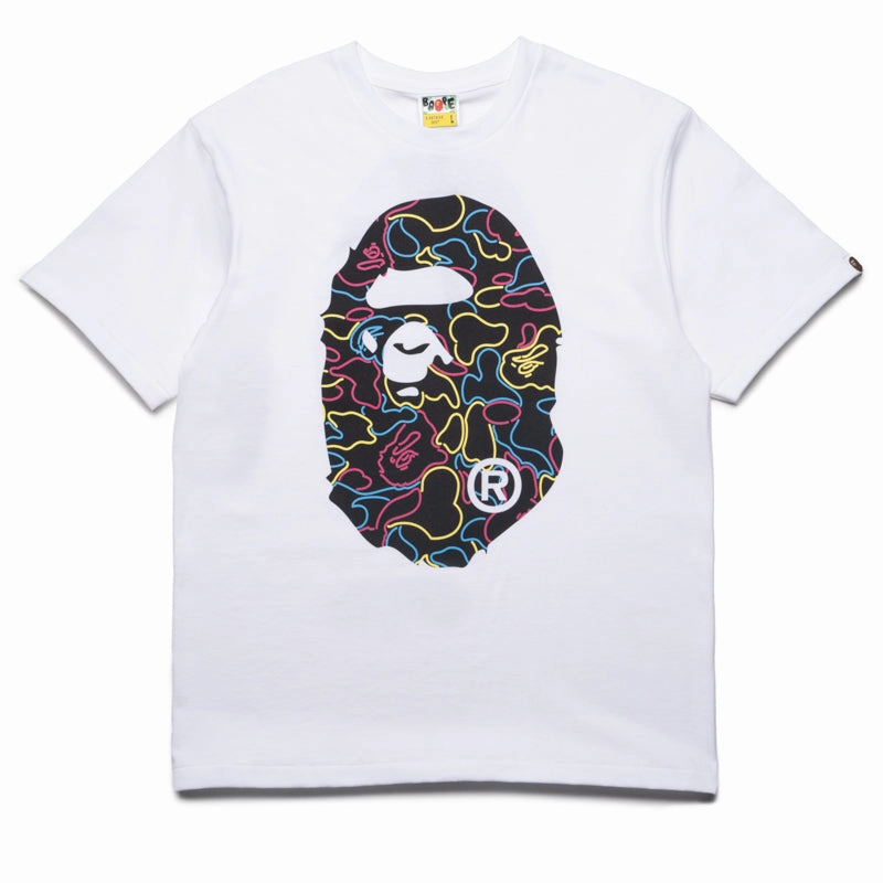 VentilatedKnit A Bathing Ape Neon Camo Big Ape Head Tee - White