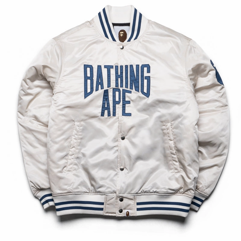 Digital Glow Club Mode A Bathing Ape Solid Camo NYC Logo Varsity Jacket - Ivory