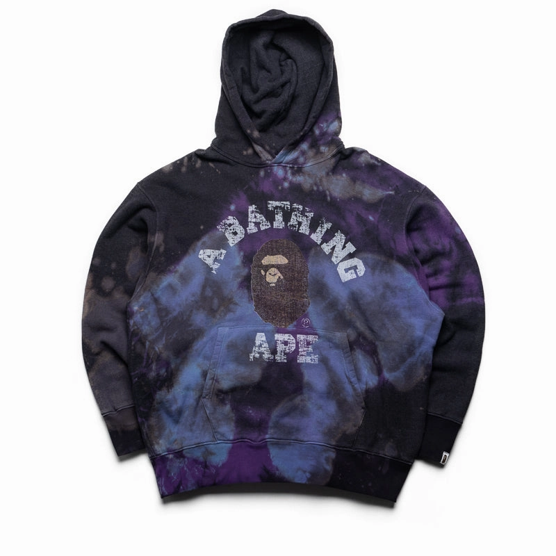 Strong Soul Quick Core A Bathing Ape Tie Dye College Pullover Hoodie - Black