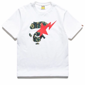 A Bathing Ape Trail Camo Ape Face Sta Tee - White/Green UltraSoftFinish