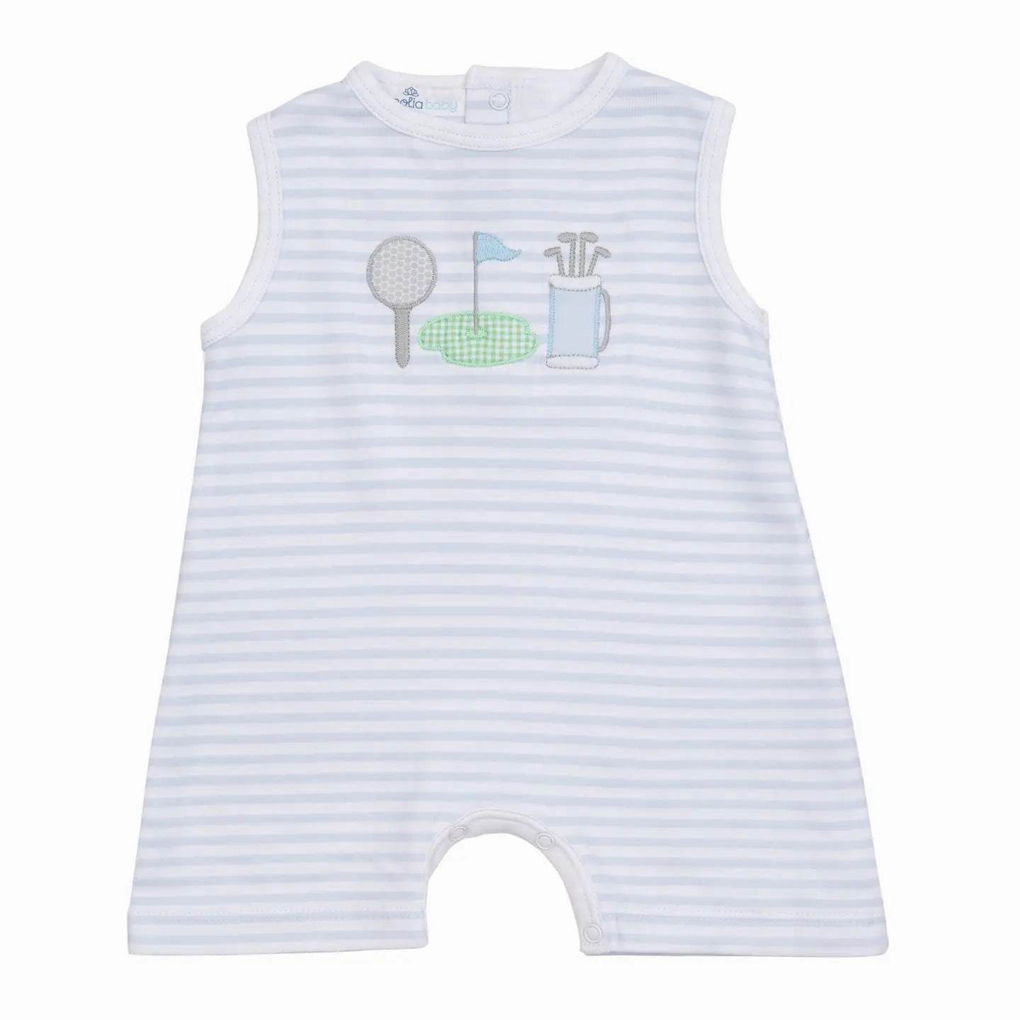 Putting Green Applique Short Playsuit - Light Blue Thick Glow Vacation Mood