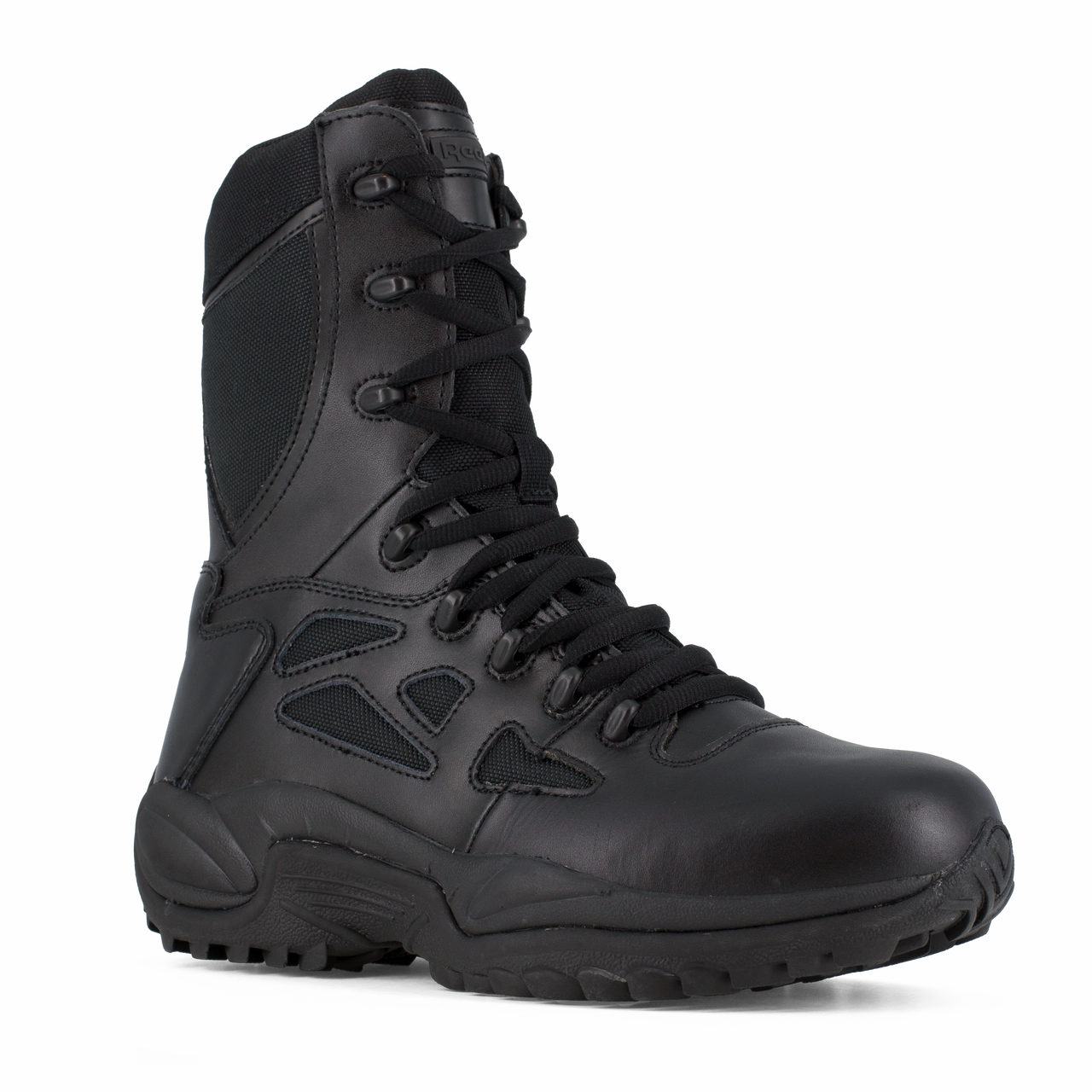 speed training sneakers Reebok Work Rapid Response RB RB8875 Men's 8" Stealth Boot with Side Zipper in Black