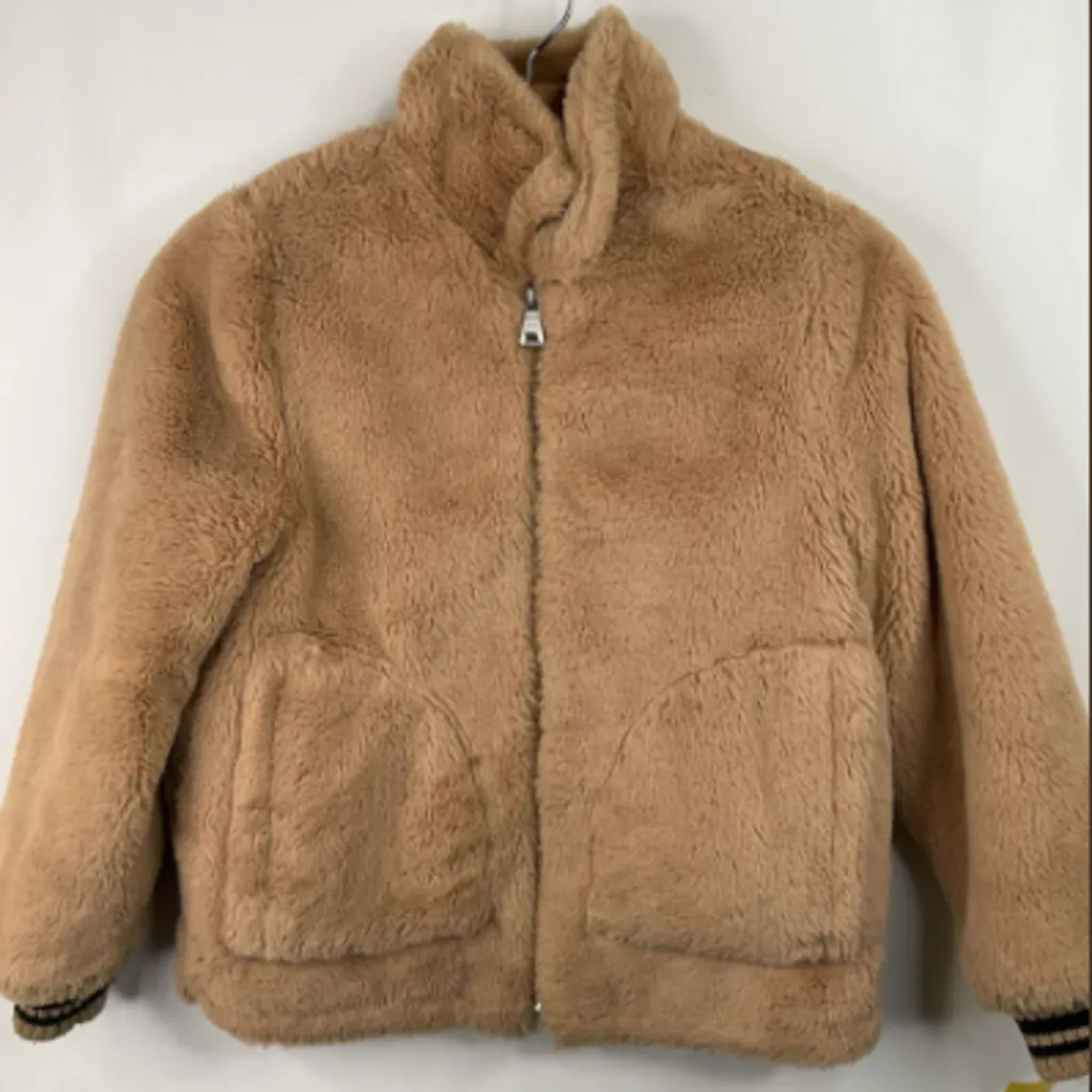Size 9: Zara Brown Fuzzy Zip-Up Coat Top Guard