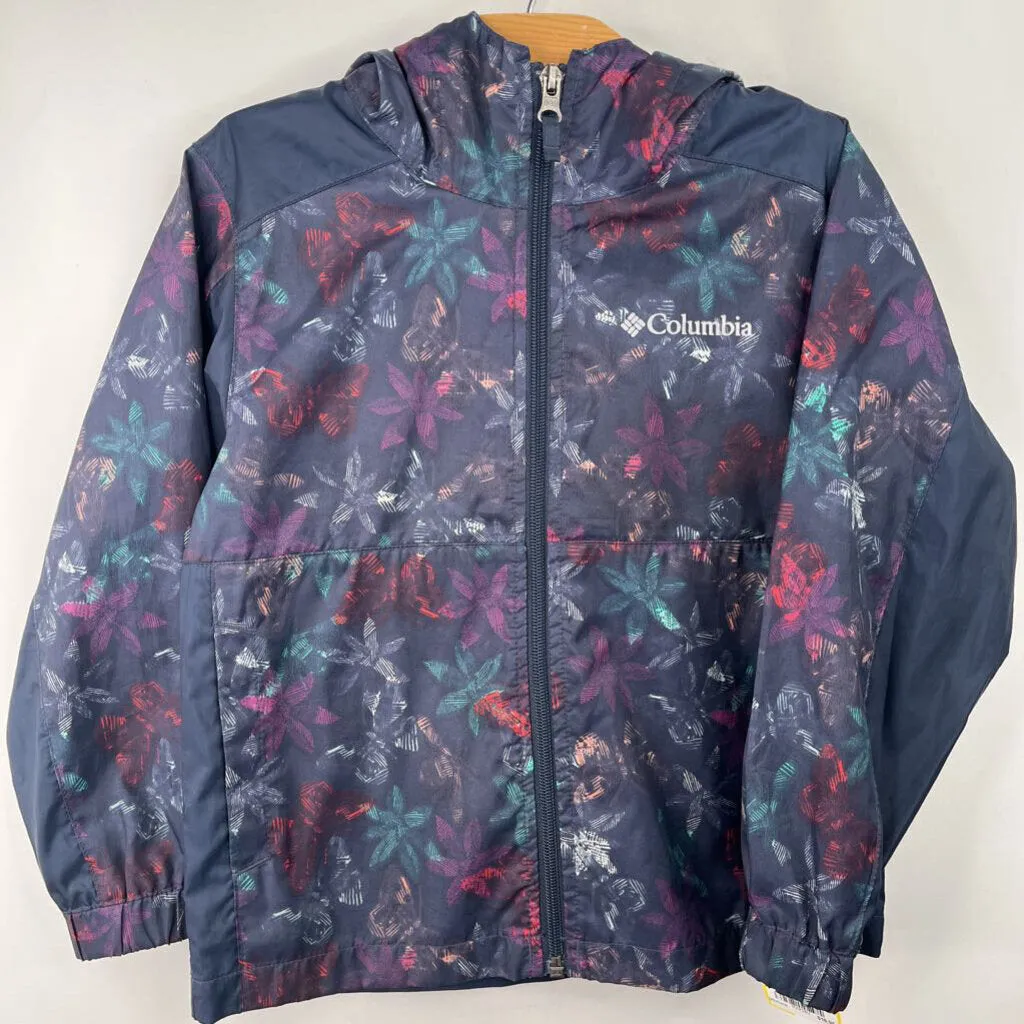 Size 4-5: Columbia Blue/Colorful Floral Rain Coat Weather Gear