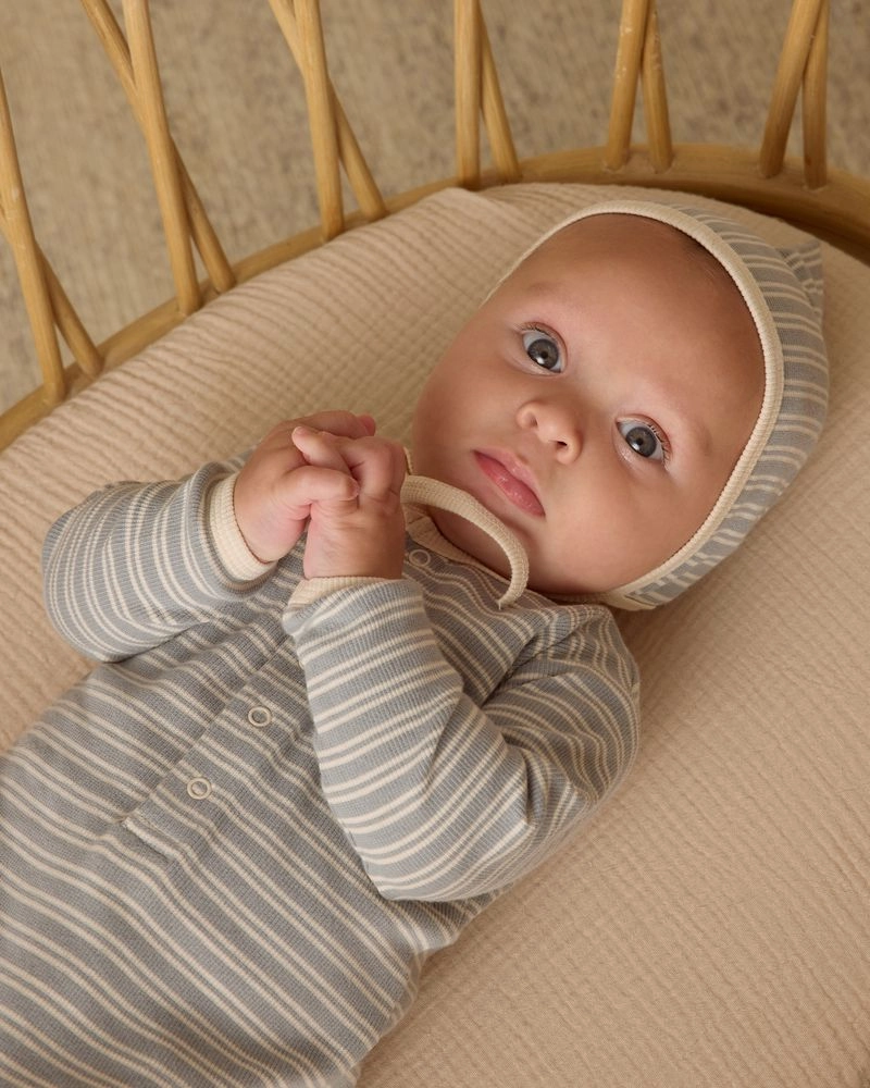 FrictionResistantEdges Relaxed Blouse Ribbed Baby Jumpsuit | Steel Blue Micro Stripe