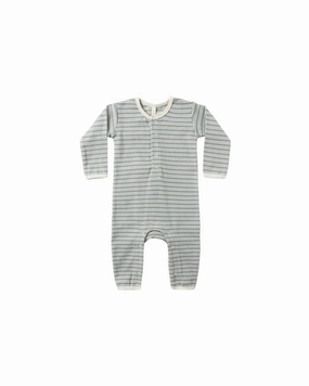Ribbed Baby Jumpsuit | Steel Blue Micro Stripe Inner Glow Luxury Mood