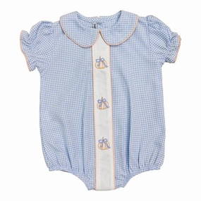 Practical Shorts Blue Gingham Embroidered Pumpkin Bow Bubble