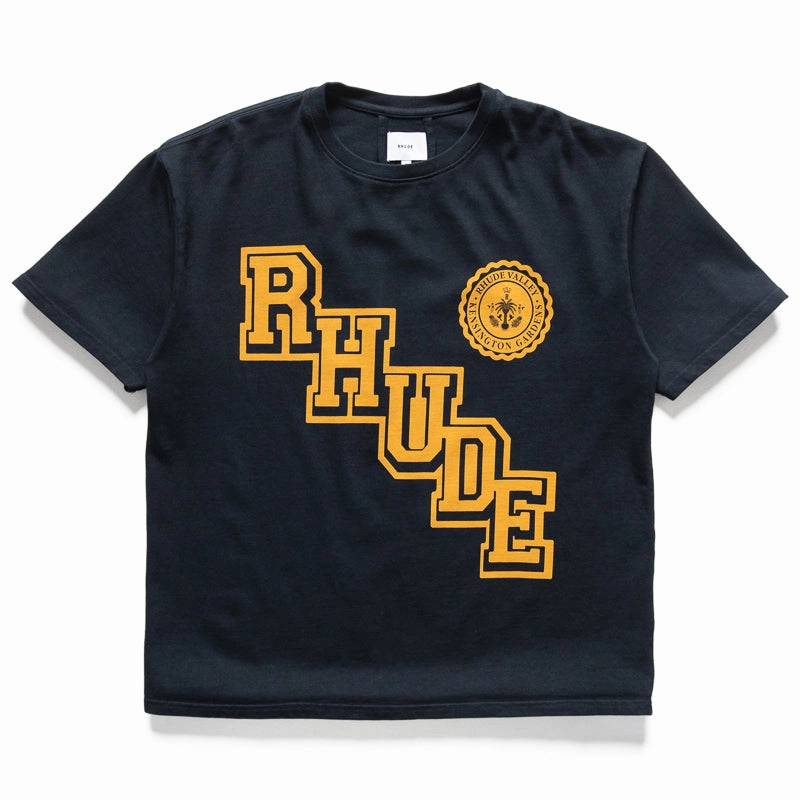Rhude Collegiate Crest Tee - Vintage Black Light Flow Cool Nylon
