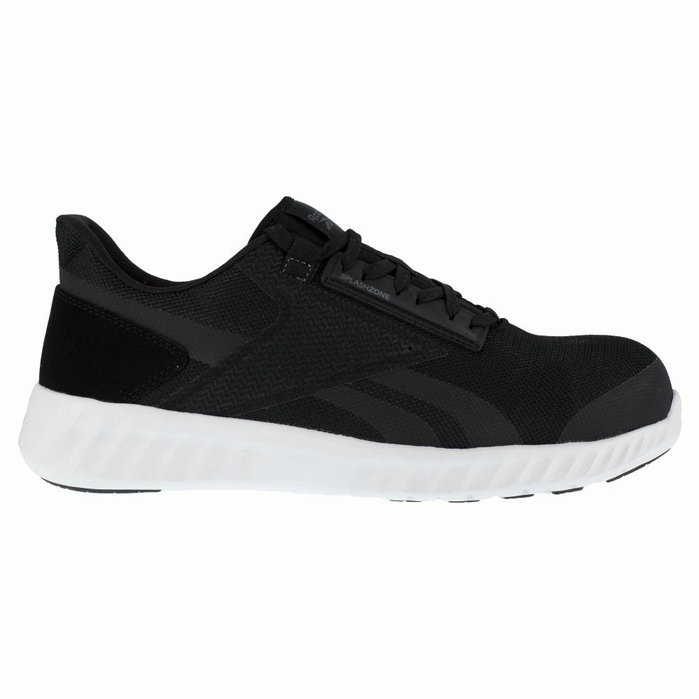 Reebok Sublite Legend Athletic Work Shoe Men's Composite Toe Rb4023 In Black And White Anti Slip Grip Sole Moisture Wicking Lining