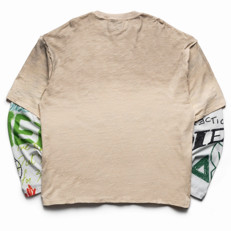 Diet Starts Monday Double Layer Skull L/S Tee - Antique White/Multi Repair Fit Shimmer Core