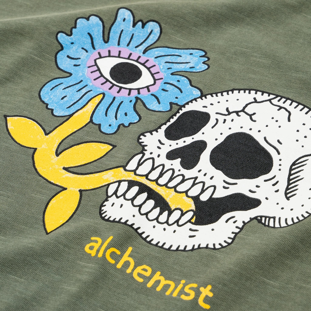 Comfortable Pants DoubleLayered Structure Alchemist Floral Skull Tee - Defender Green