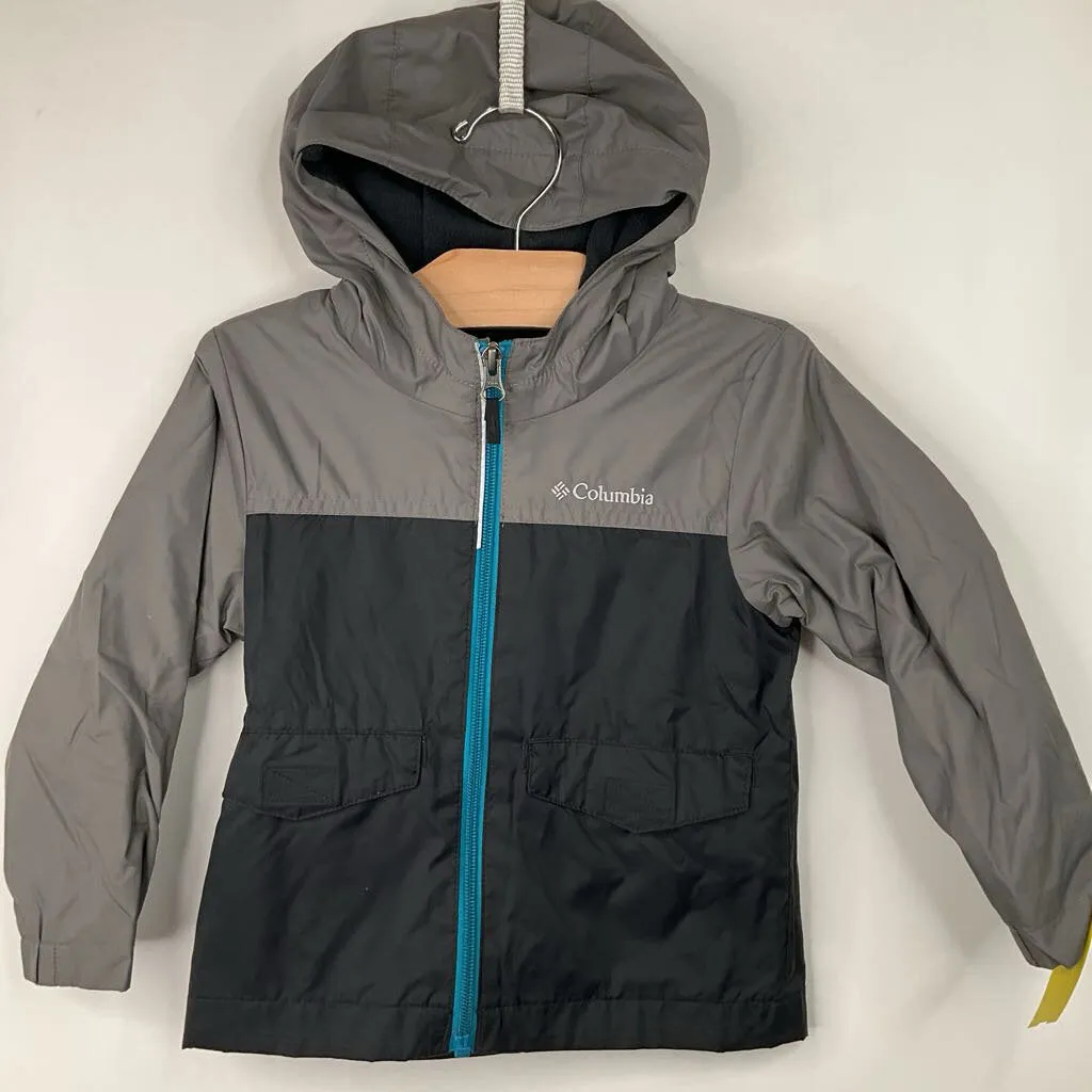 Size 3: Columbia Grey Black Mesh Lined Rain Coat Flexible Fit Outdoor Activity