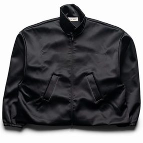 Sustainable Base Fear Of God Essentials Bonded Satin Zip-Up Bomber - Jet Black