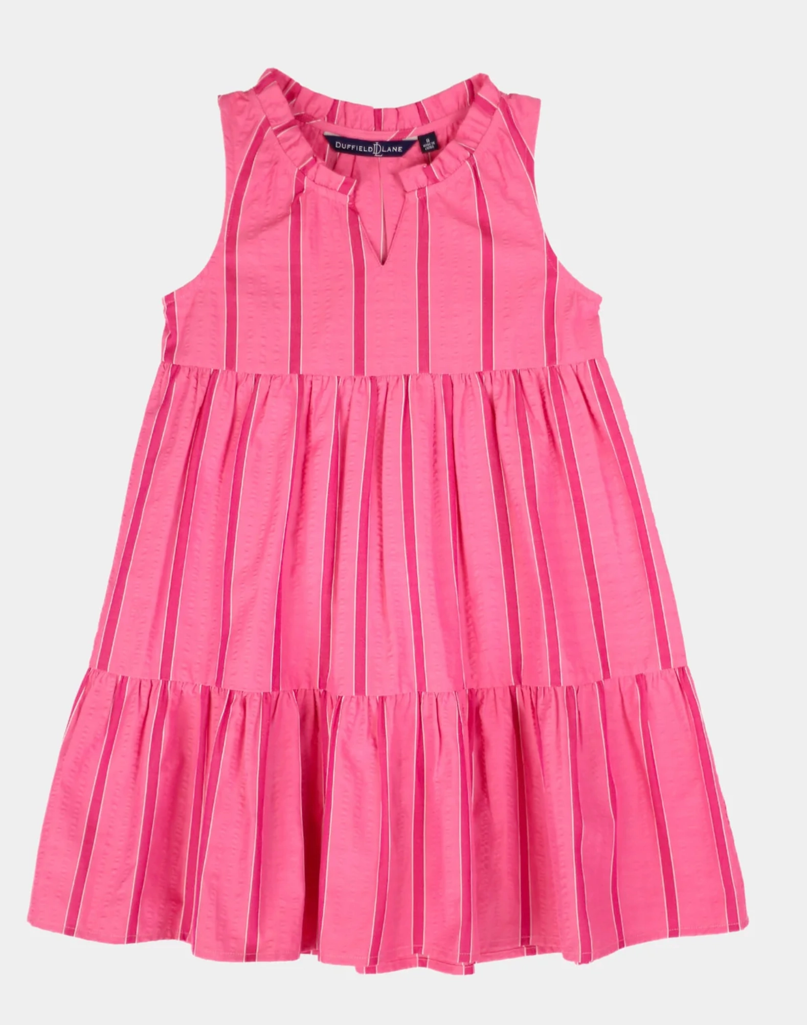 Annika Dress | Candy Pink Seersucker Recycled Fit Neat Edge