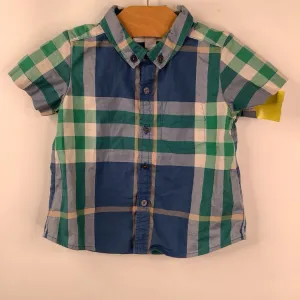 COLLECTIONS CORNER Size 12m: Burberry Green Blue White Plaid Button Up Short Sleeve Oxford Clown costumes for kids Striped kids' clothing