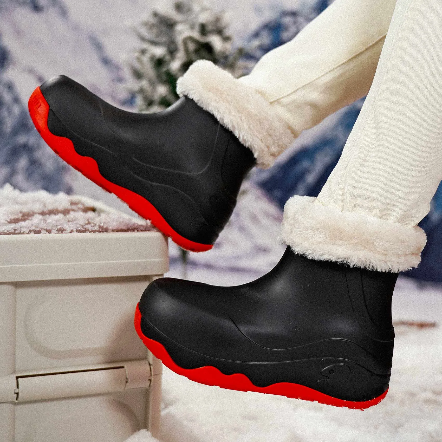 Black Navarra Boots with Napped Linings Women Comfort Lining Rough Terrain Ski Resort Visitor