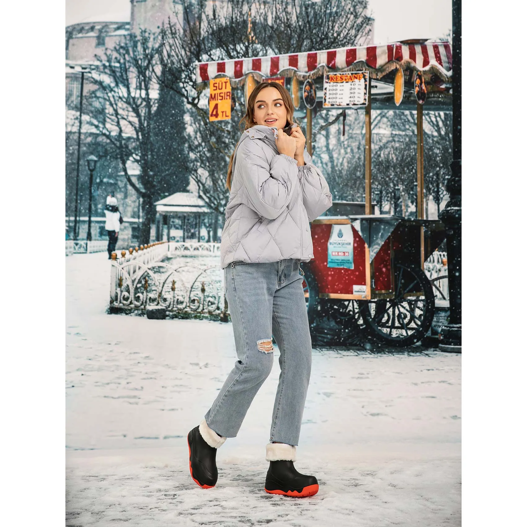 Black Navarra Boots with Napped Linings Women Slip Resistant Outsole