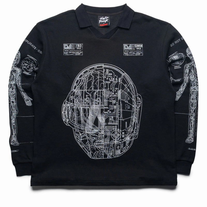 LayeredNeckline Open Glow Pleasures Schematic L/S Polo - Black