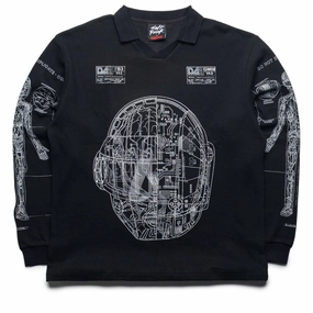 LayeredNeckline Open Glow Pleasures Schematic L/S Polo - Black