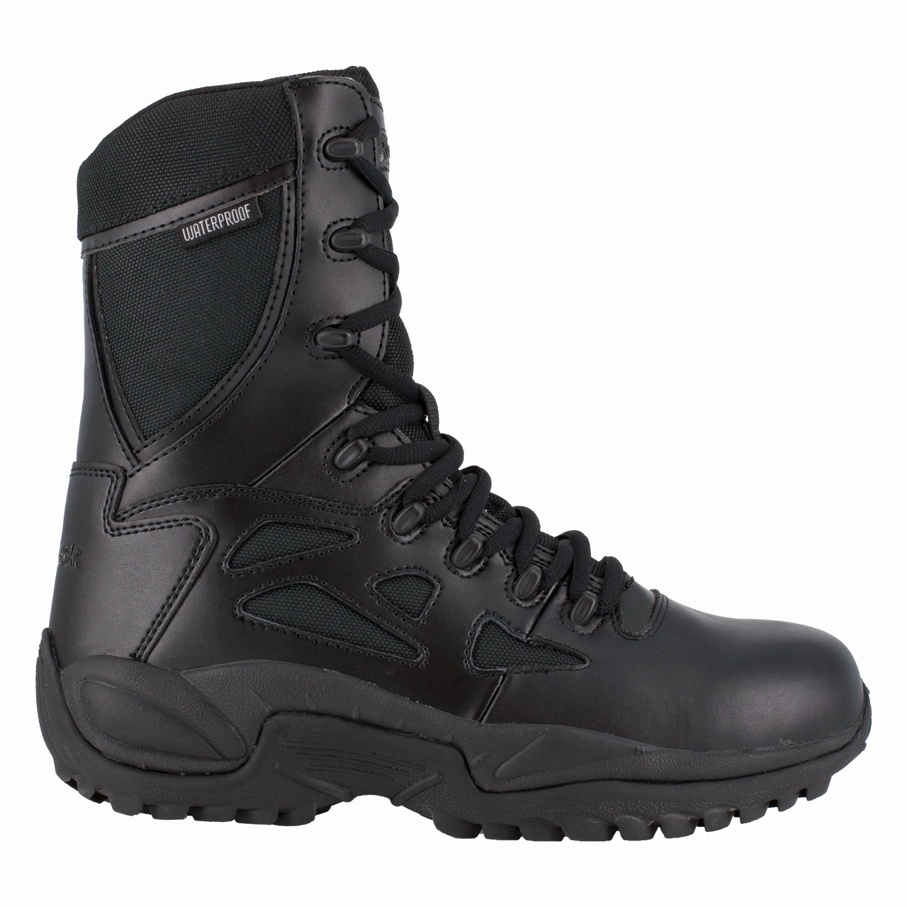 Breathable Upper road compatible trail shoes Reebok Work Rapid Response Waterproof RB RB8877 Men's 8" Stealth Boot with Side Zipper in Black