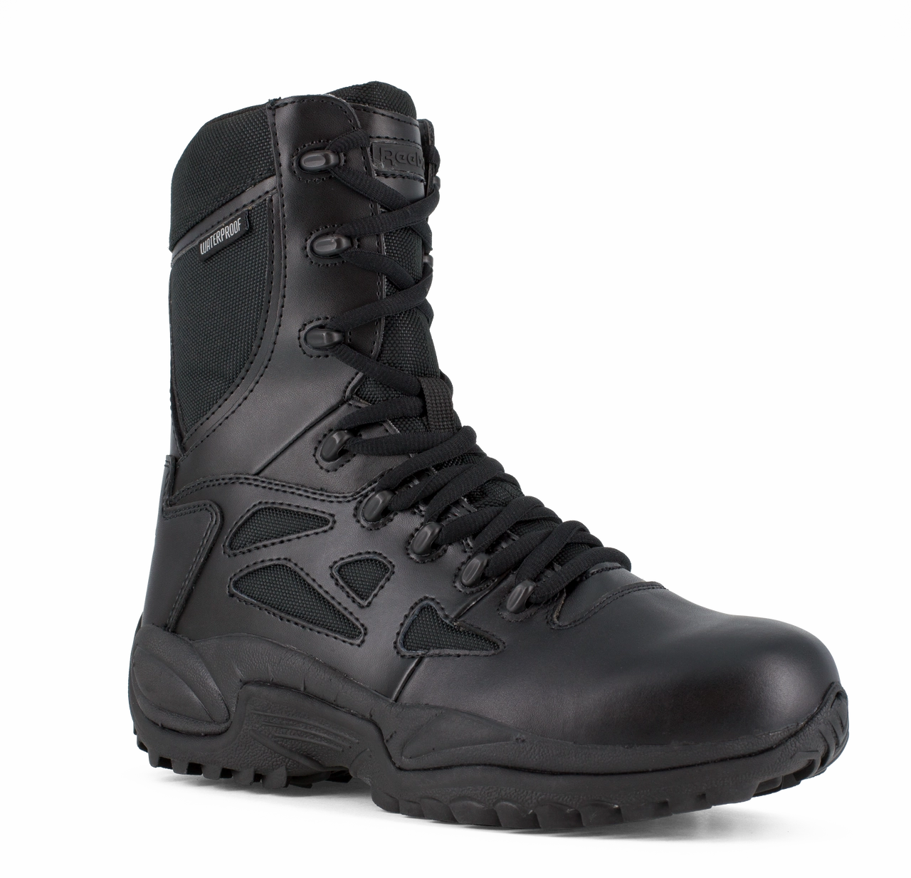 Reebok Work Rapid Response Waterproof RB RB8877 Men's 8" Stealth Boot with Side Zipper in Black minimal trail runners