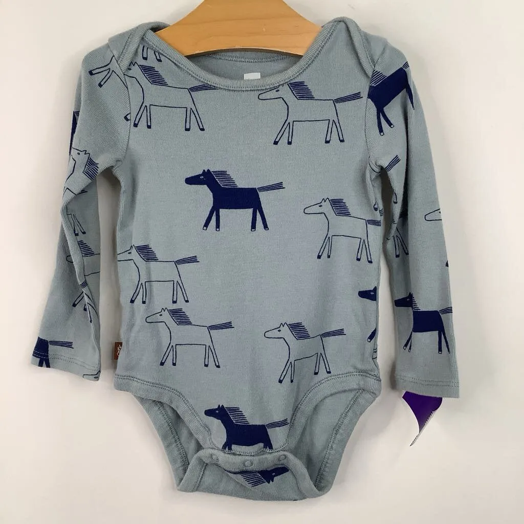 Indoor kids' outfits Corduroy clothes for kids Size 12-18m: Tea Blue Horses Long Sleeve Onesie