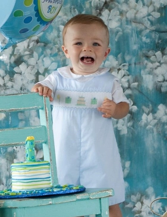 Baby Boys' Birthday Smocked Romper, Blue WeightlessLayeringPiece Comfortable Outerwear