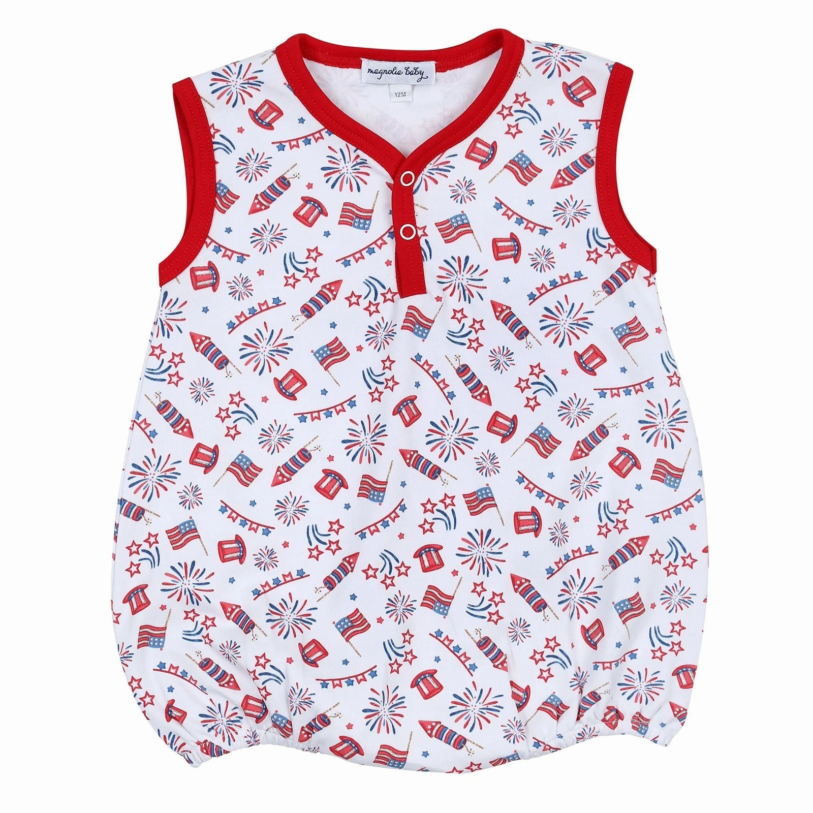 Red White and Blue! Printed Front Snap Sleeveless Short Playsuit World Glow