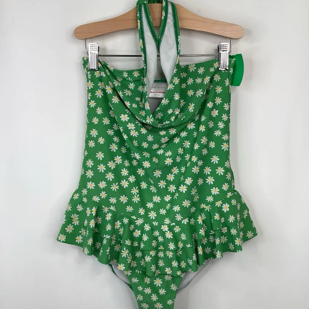 Size 14-16 (160): Hanna Andersson Green Daisy 1pc Swimsuit cute