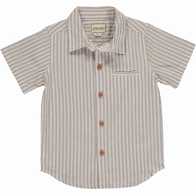 Beige White Stripe Woven Shirt Play Mode Pearl Tone