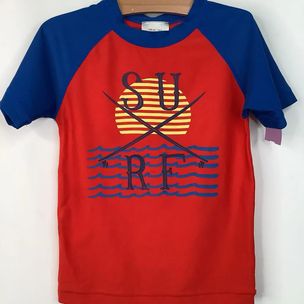 Antibacterial Treatment Machine-washable Size 5 (110): Hanna Andersson Blue/Red Sun Print Swim T-Shirt