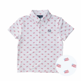 Boys Short Sleeve Pro Performance Polo in American Flag Print Simple Dress Stylish Jumper